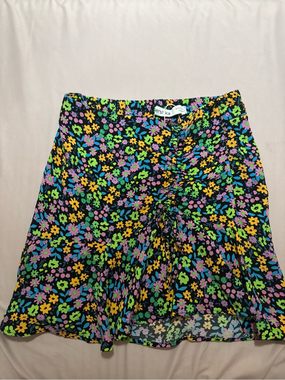 Bershka Black Floral Ruched Skater Skirt -